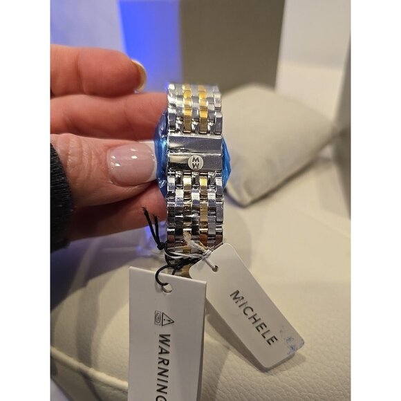 NEW MICHELE RELEVE MOP DIAMOND DIAL GOLD TWO TONE WATCH MWW19B000004 NEW IN BOX - Picture 6 of 8
